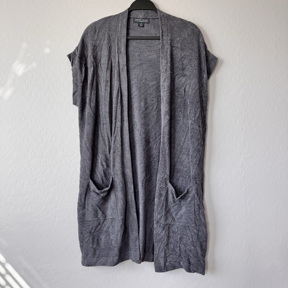 Barefoot Dreams Medium Cardigan Gray Short Sleeve CozyChic Ultra Lite Duster 497